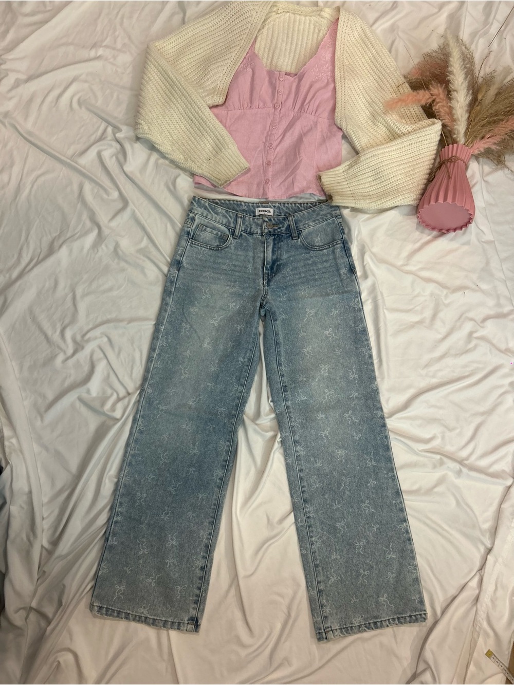 RSQ Light Blue Wide-Leg Kids Jeans with Subtle Pattern